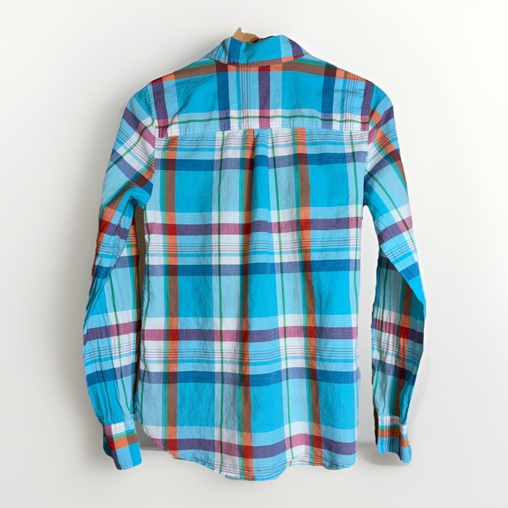 J Crew Women's Half Button Down Shirt XS Blue Plaid Lightweight Long Sleeve - Picture 3 of 4